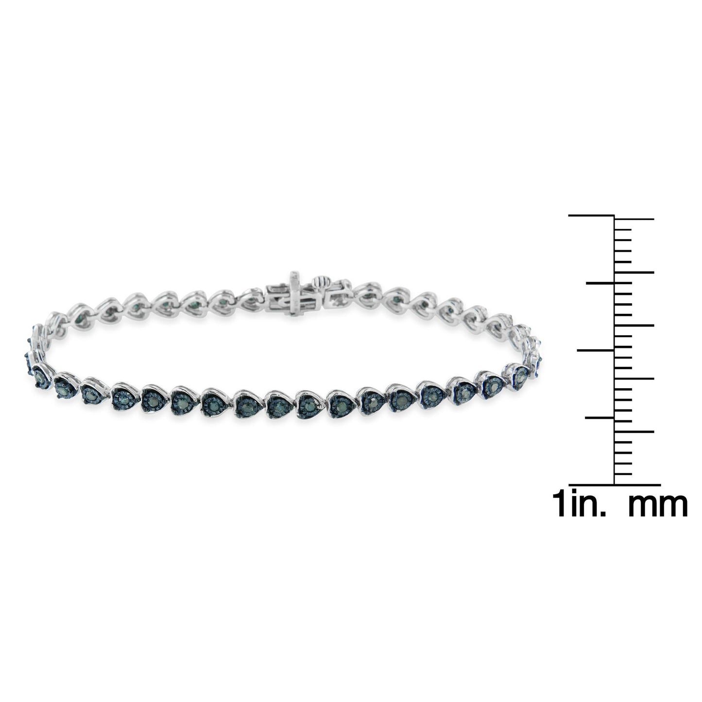 Black Rhodium over .925 Sterling Silver 1.0 Cttw Miracle Set Diamond Heart-Link 7" Tennis Bracelet (Blue Color, I2-I3 Clarity)