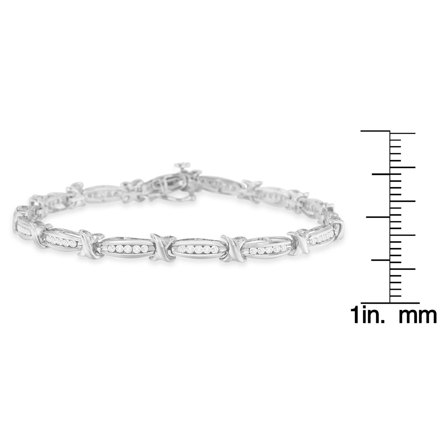 .925 Sterling Silver 1.0 Cttw Diamond Channel Set Tapered & X-Link 7" Tennis Bracelet (I-J Color, I2-I3 Clarity)