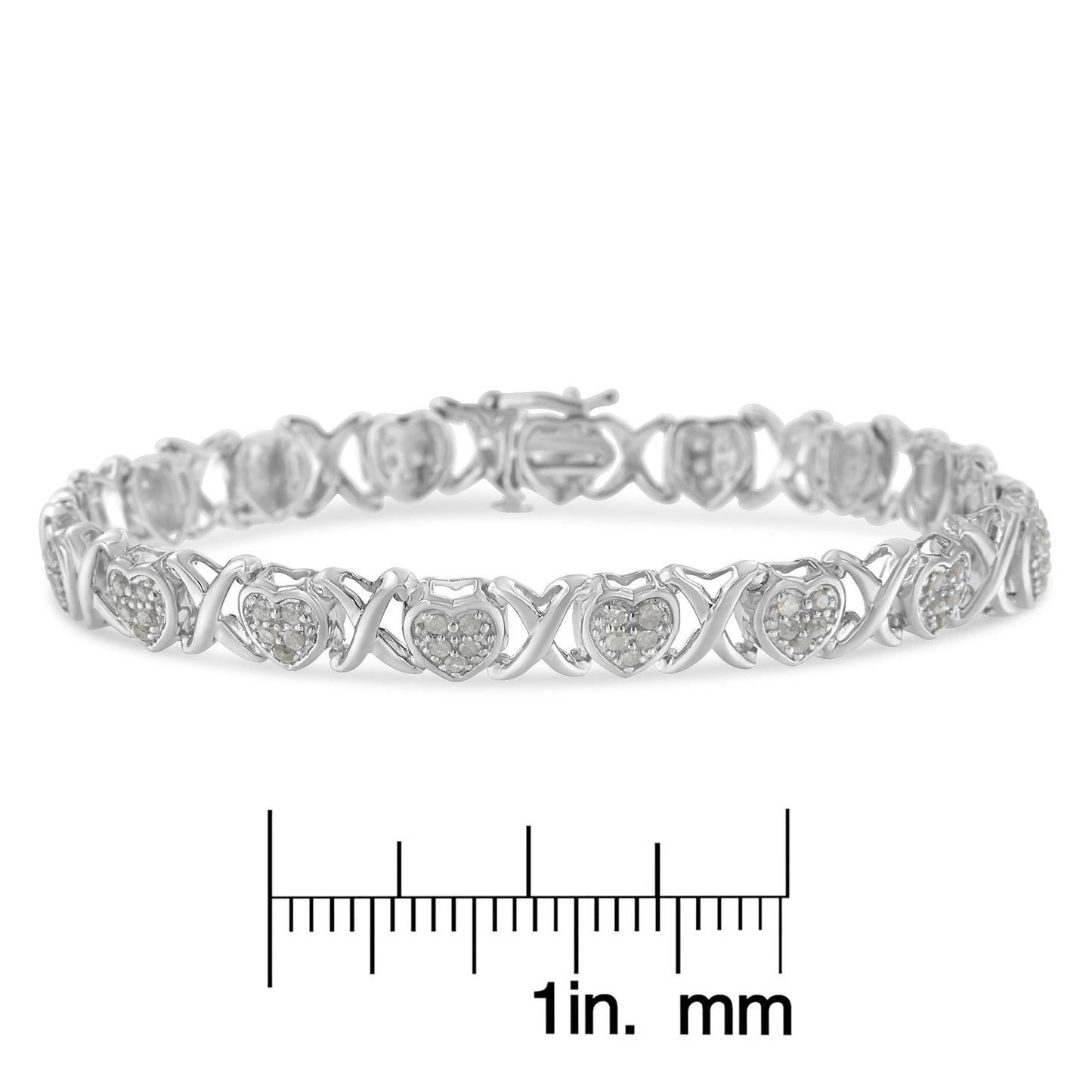 .925 Sterling Silver 1.0 Cttw Diamond Heart & X-Link 7" Tennis Bracelet (I-J Color, I2-I3 Clarity)