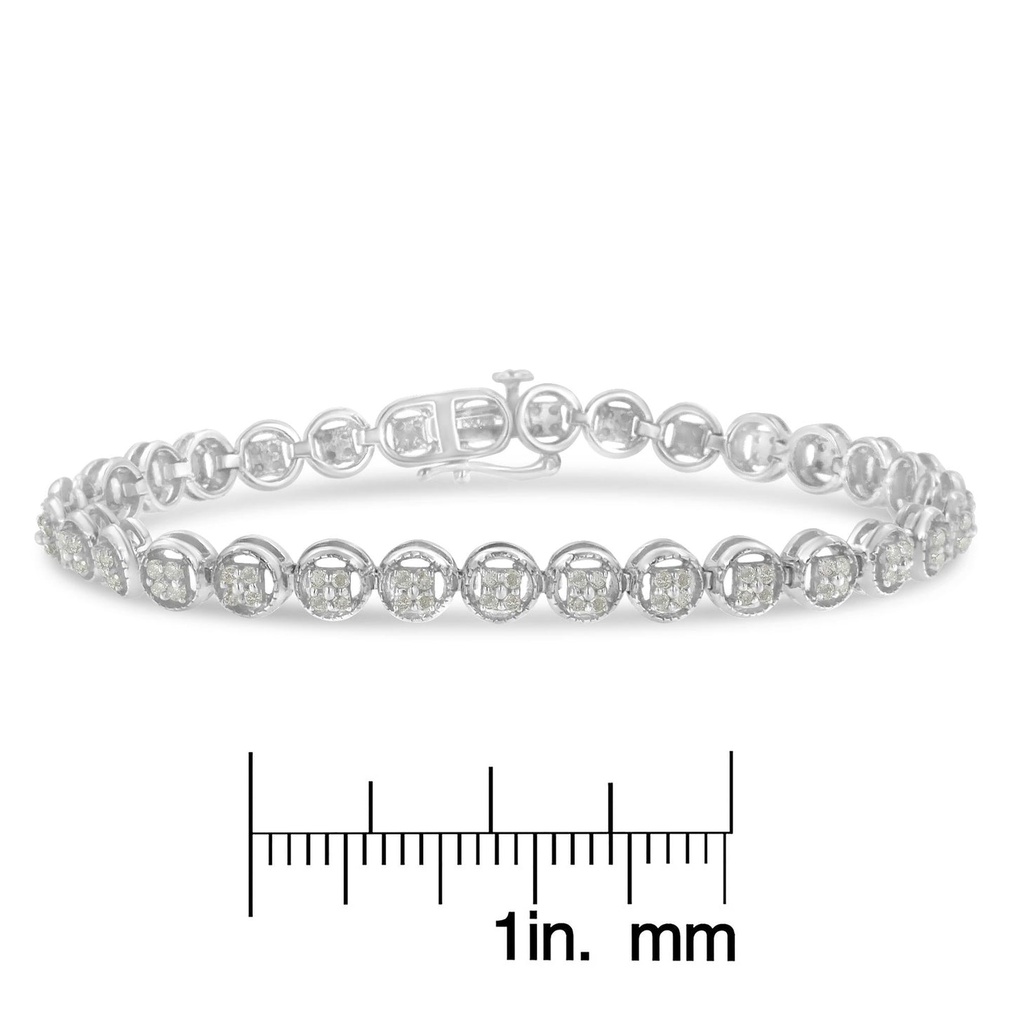 .925 Sterling Silver 1-1/3 Cttw Diamond 7" Open Circle Wheel Link Tennis Bracelet (I-J Color, I2-I3 Clarity)