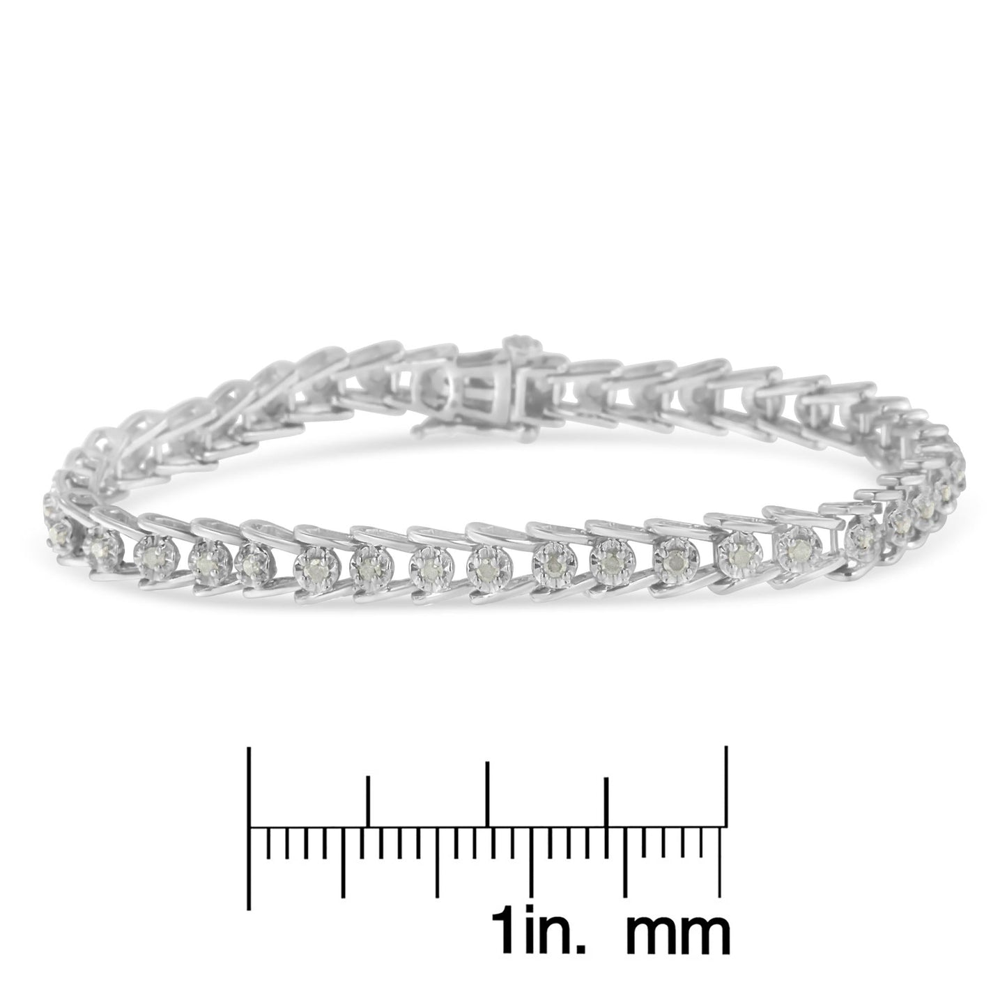 Sterling Silver Rose-cut Diamond Wave link Bracelet (1 cttw, I-J Color, I3 Clarity)