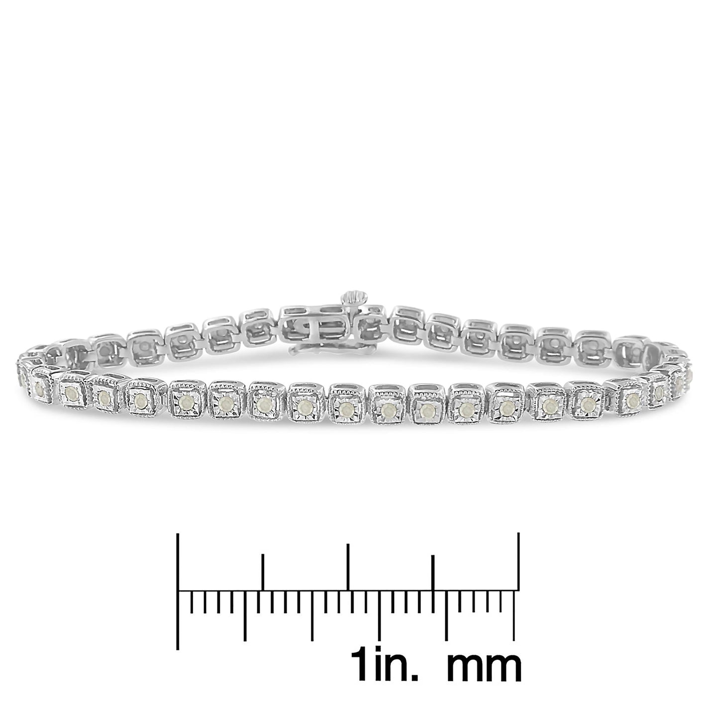 .925 Sterling Silver 1.0 Cttw Diamond Miracle-Set Square Milgrain 7" Link Tennis Bracelet (I-J Color, I3 Clarity)