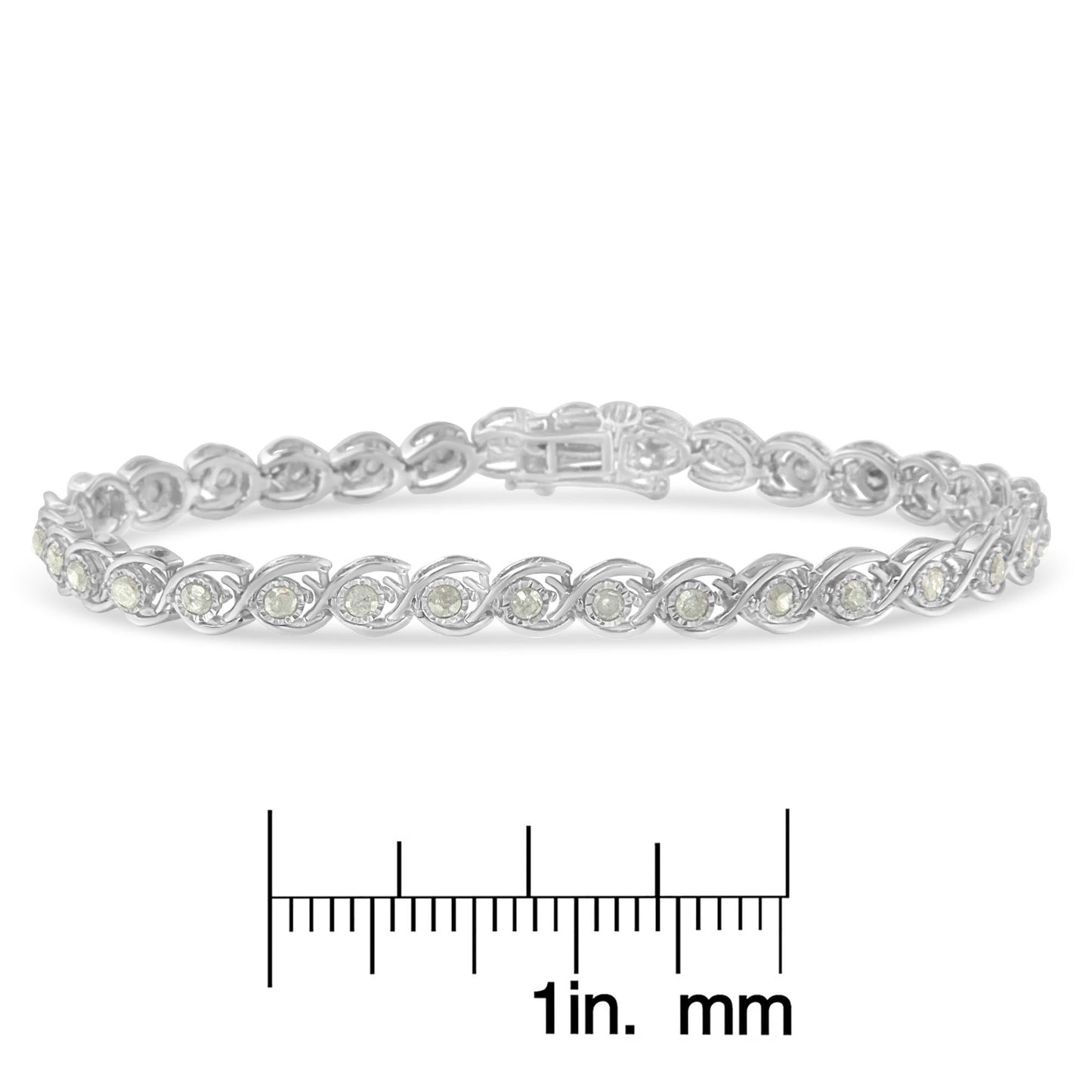 .925 Sterling Silver 2 cttw Miracle Plate Set Diamond Spiral Link Bracelet (I-J Color, I3 Clarity) -7"