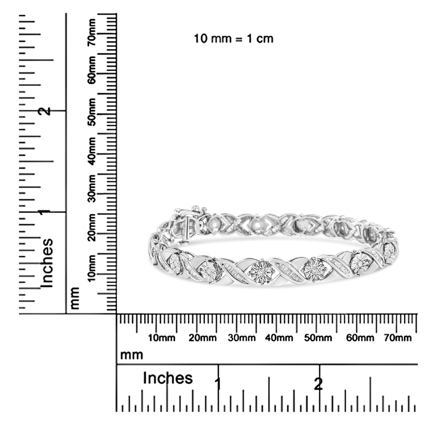 .925 Sterling Silver 1.0 Cttw Round-Brilliant and Baguette Cut Diamond Miracle-Set X-Link 7" Tennis Bracelet (I-J Color, I2-I3 Clarity)