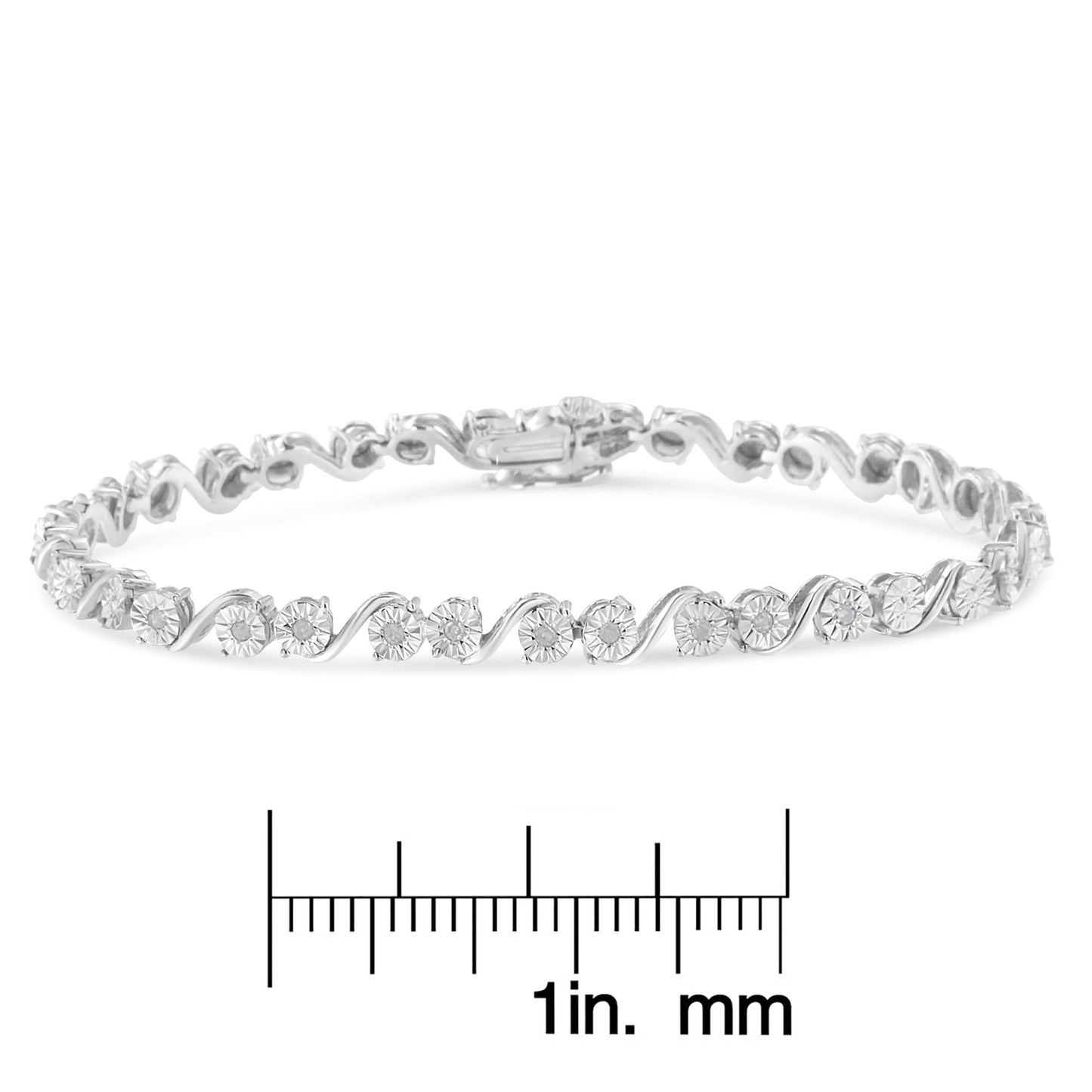 .925 Sterling Silver 1/10 Cttw Round Diamond "S" Link Miracle Plate Tennis Bracelet (I-J Color, I3 Clarity) - 7-1/4"