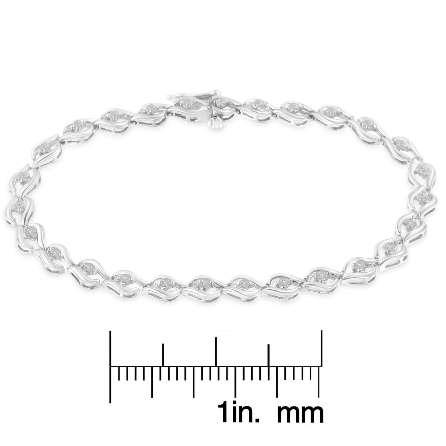 .925 Sterling Silver 1/2 Cttw Rose Cut Diamond Almond Shape Link Tennis Bracelet (I-J Color, I3 Clarity) - 7”