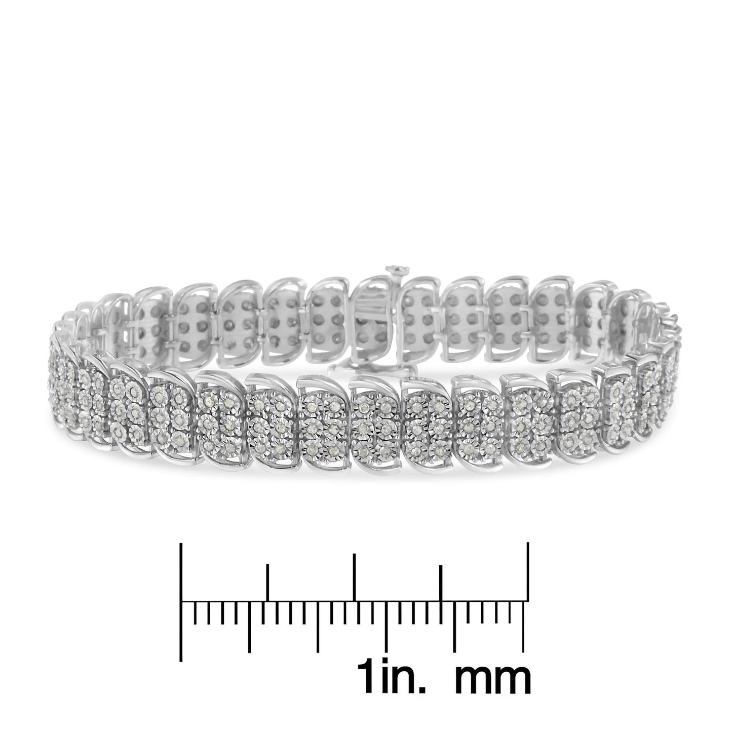 .925 Sterling-Silver 2.0 Cttw Miracle Set Diamond 3 Row S Curve Line Tennis Bracelet (I-J Color, I3 Clarity) -7.25"