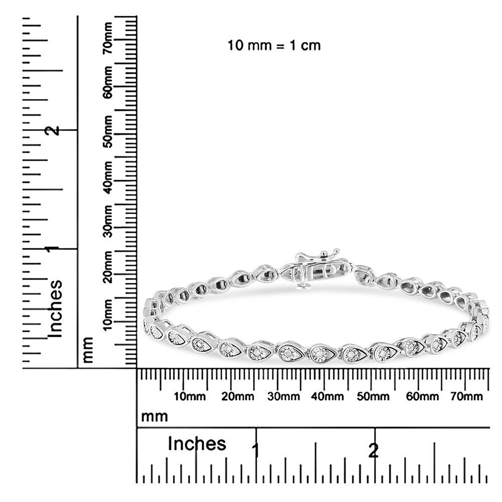 .925 Sterling Silver 1/10 Cttw Round-Cut Diamond Pear Link 7.25" Bracelet (I-J Color, I2-I3 Clarity)