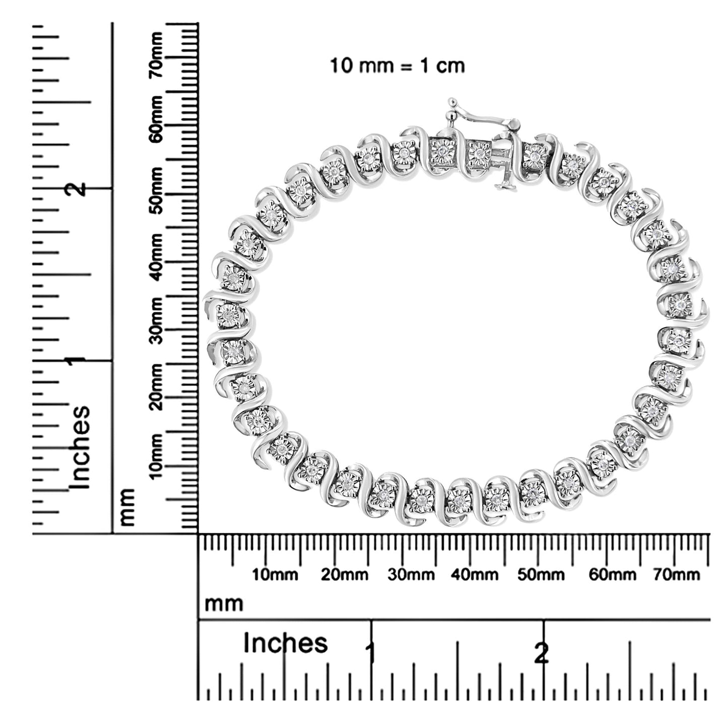 .925 Sterling Silver 1/2 Cttw Round-Cut Diamond Miracle Set "S" Link Bracelet - Size 7.50" - (I-J Color, I2-I3 Clarity)