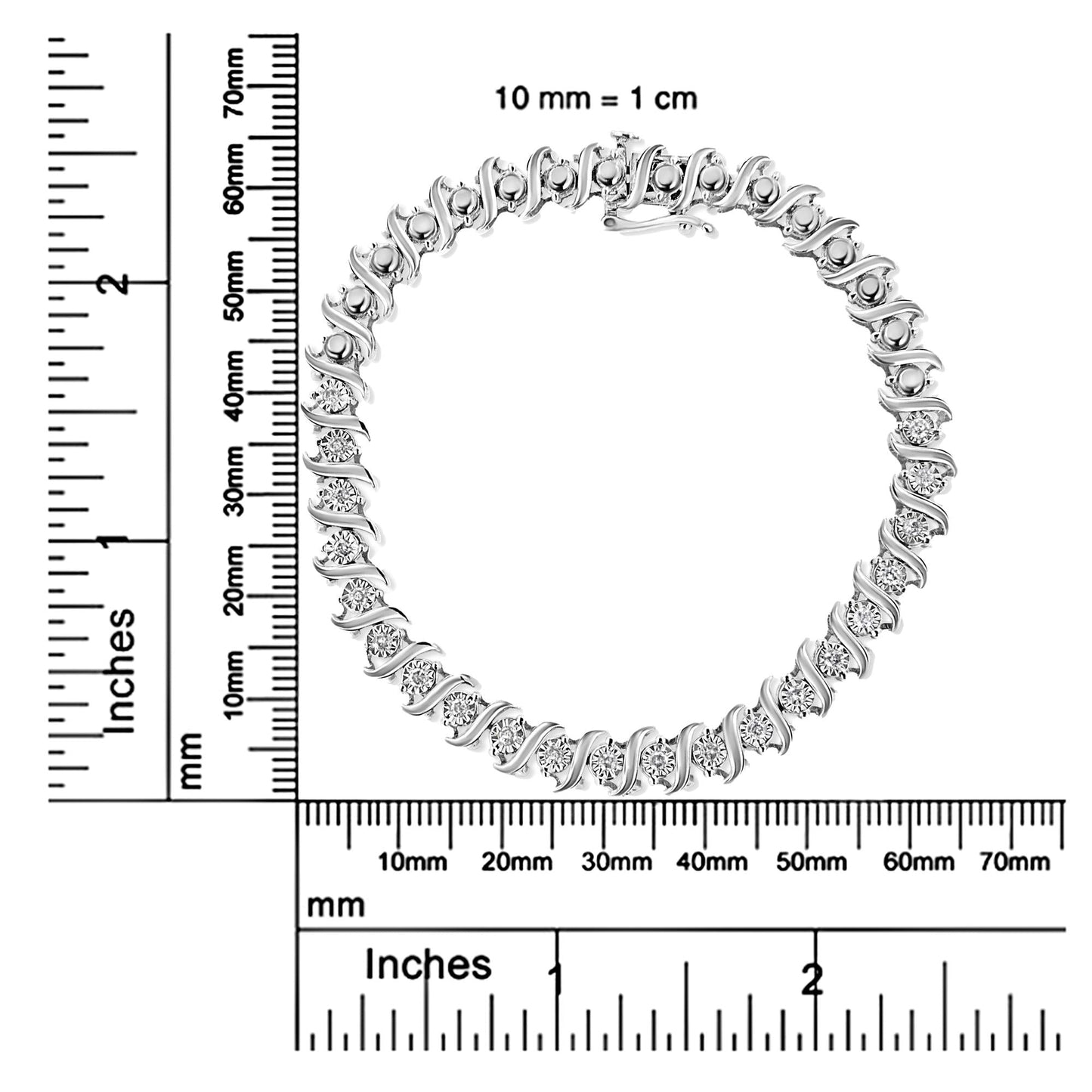 .925 Sterling Silver 1/2 Cttw Diamond Miracle Set "S" Link Tennis Bracelet - (J-K Color, I2-I3 Clarity) - Size 7.50