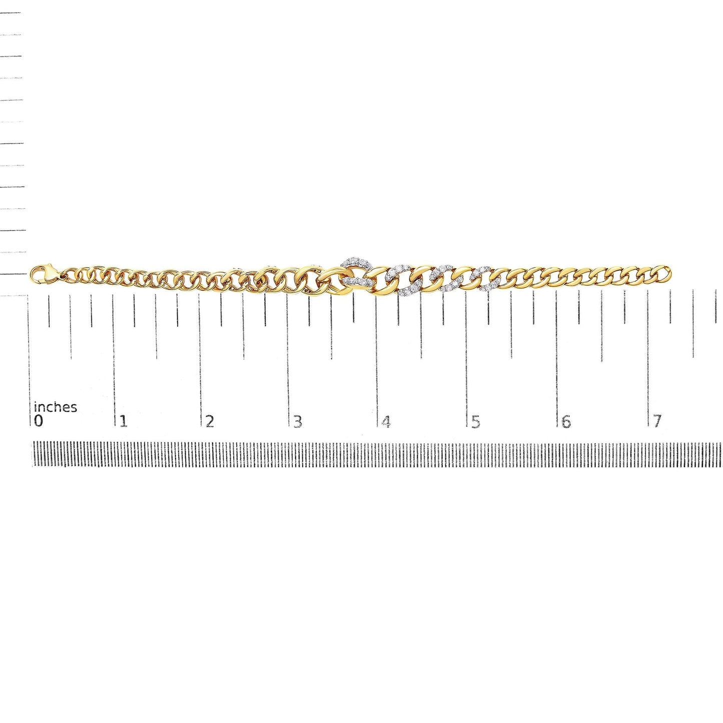 14K Yellow Gold Plated .925 Sterling Silver 1 1/4 Cttw Diamond Cuban Chain Link Bracelet (I-J Color, I3 Clarity)-  7.25"