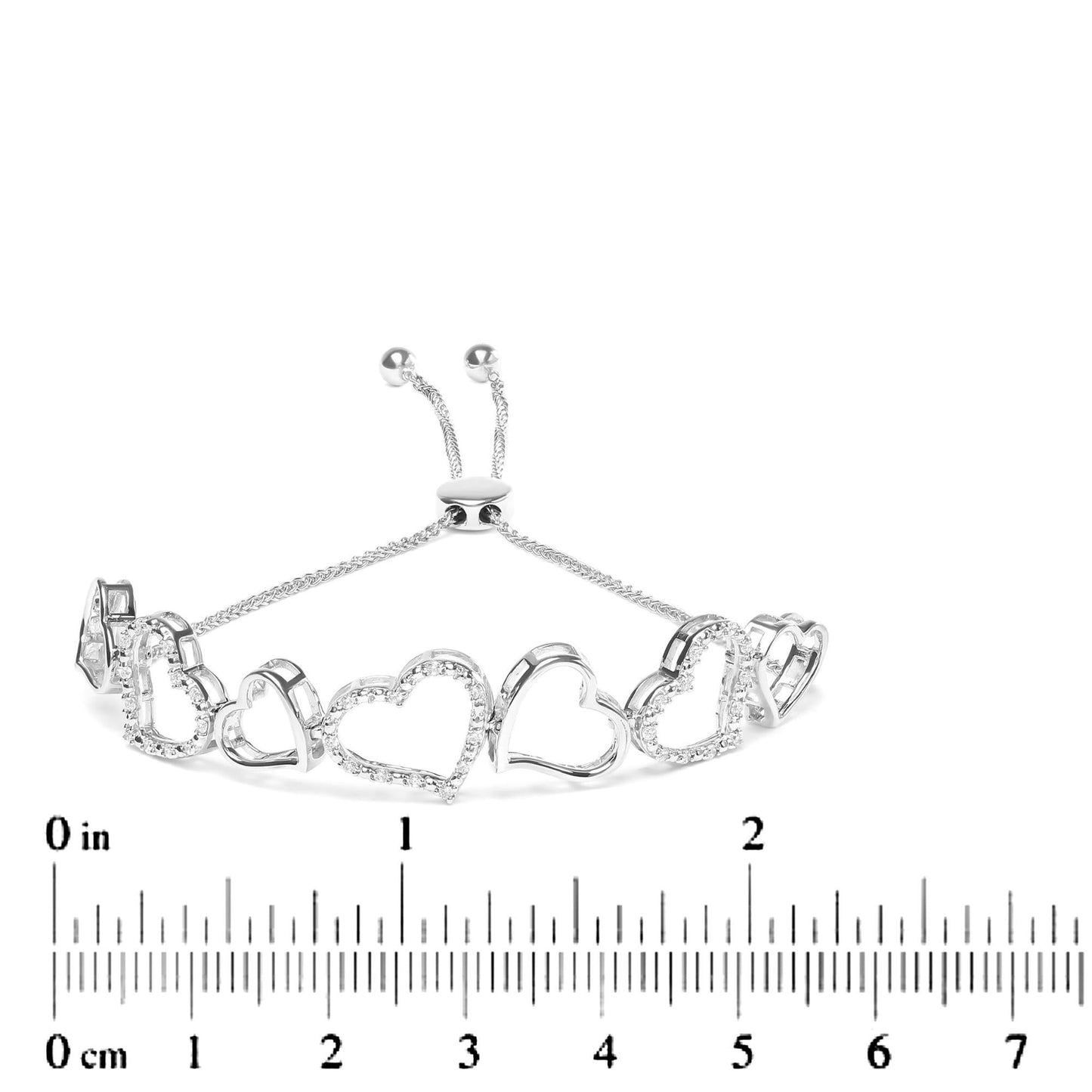 .925 Sterling Silver 1/4 Cttw Diamond Open Heart Link Adjustable Bolo Bracelet   (I-J Color, I2-I3 Clarity) - 4 to 10 Inches