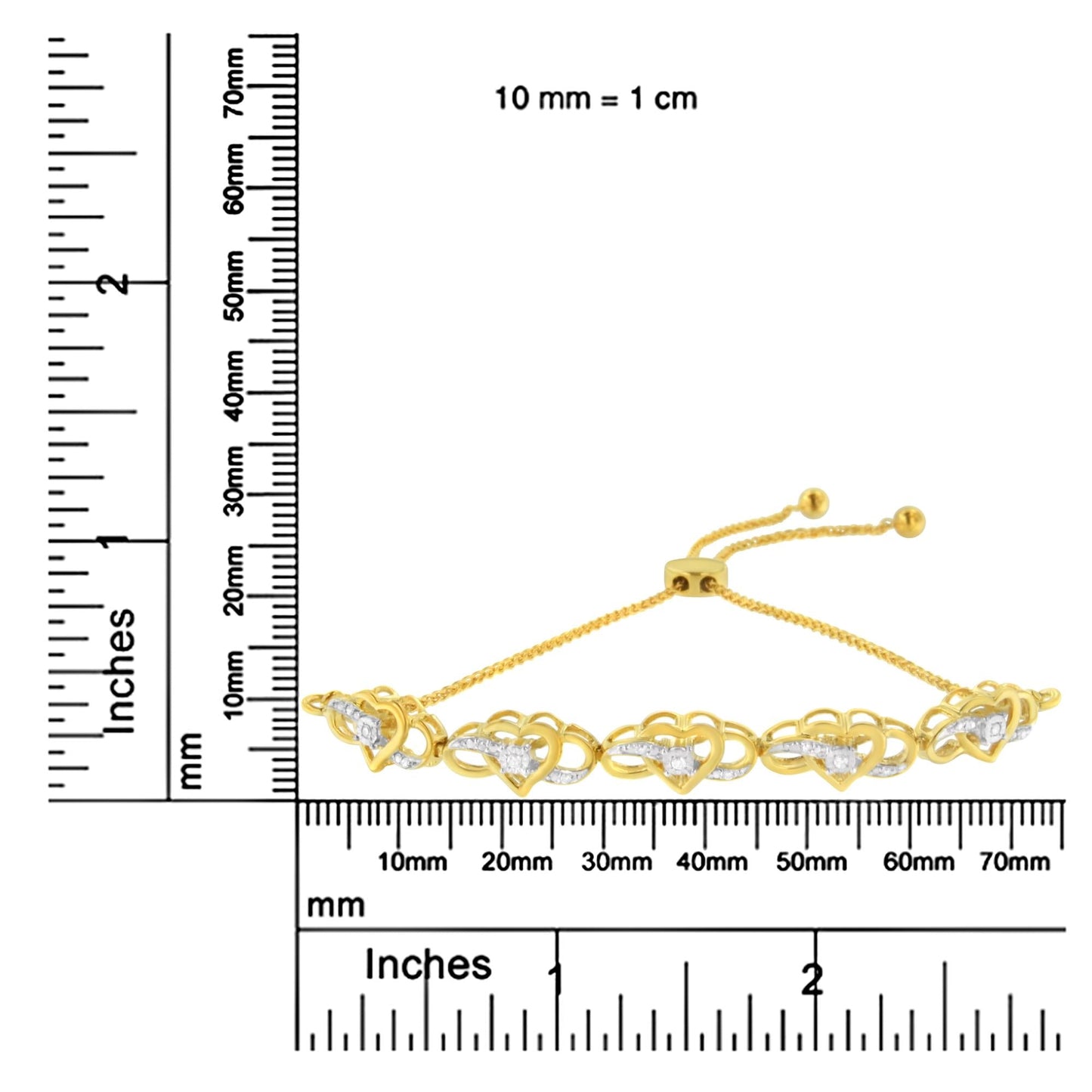 10K Yellow Gold over .925 Sterling Silver Miracle Set Diamond Accented Infinity Hearts 6”-9” Adjustable Bolo Bracelet (H-I Color, I2-I3 Clarity)