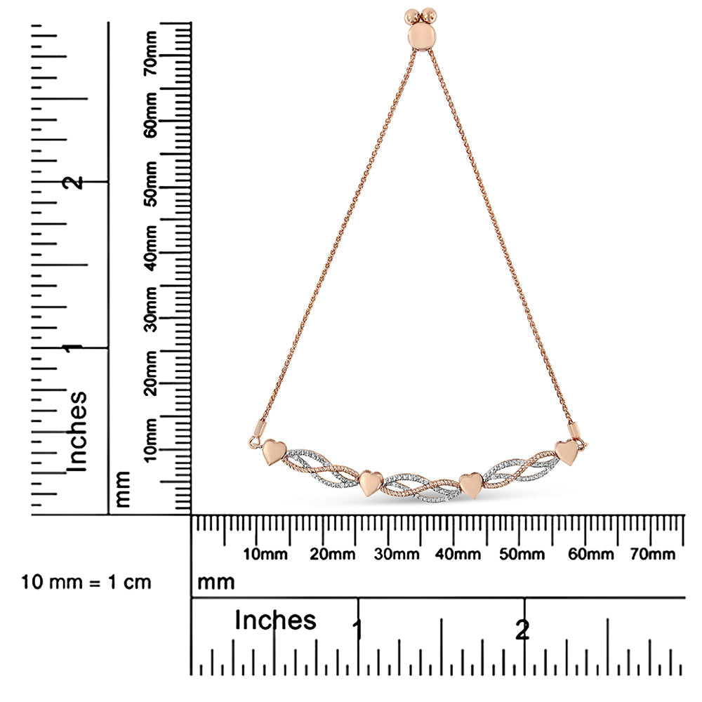 14K Rose Gold Plated .925 Sterling Silver Cttw Diamond Accent Layered Infinity Link and Heart Adjustable 4”-10” Adjustable Bolo Bracelet (I-J Color, I3 Clarity)