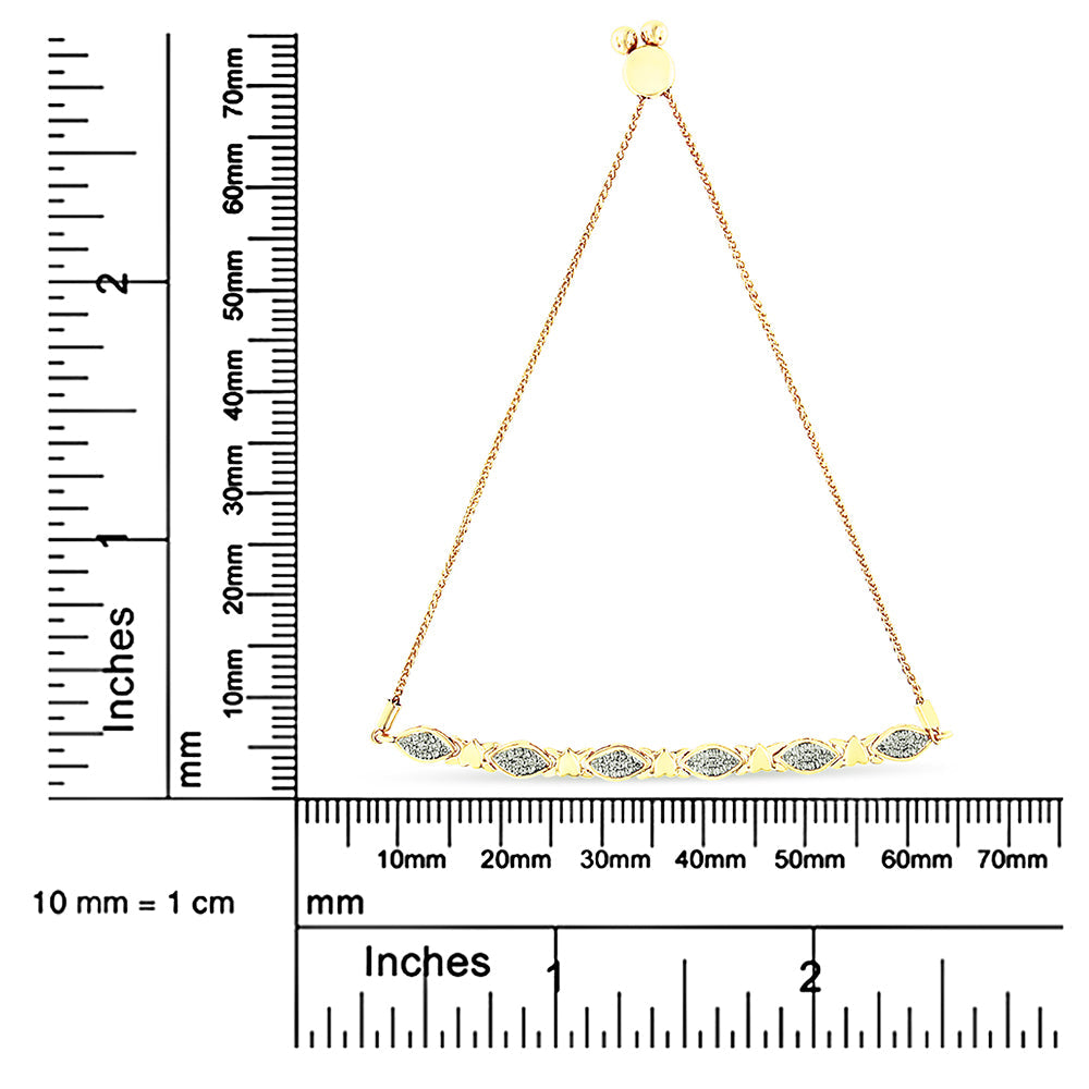 .925 Sterling Silver Diamond Accent Alternating Marquise Shape and Heart Links Bolo Bracelet (I-J Color, I3 Clarity) - Adjustable 6" to 9"