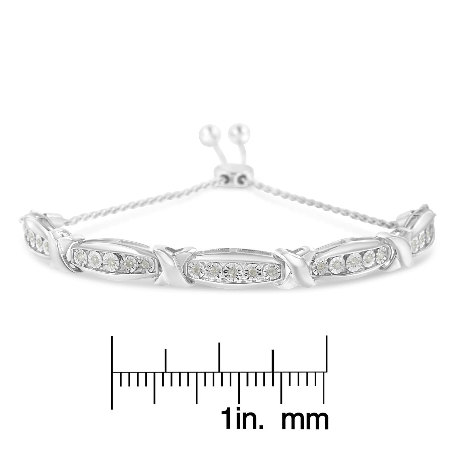 Round-Cut Diamond X & Tapered Bar Miracle-Set Bolo Bracelet (I-J Color, I3 Clarity) - .925 Sterling Silver