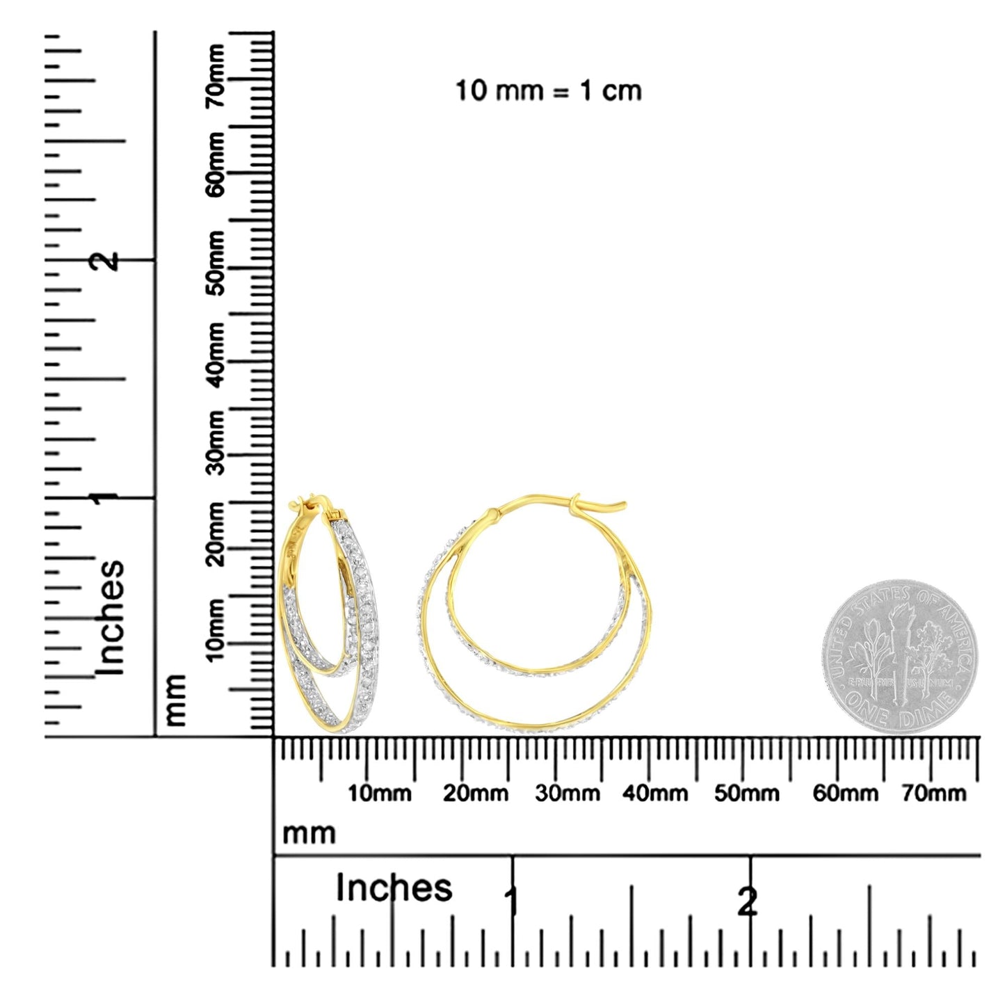 10K Yellow Gold 1/4 cttw Diamond Double Hoop Earrings (I-J Clarity, I2-I3 Color)