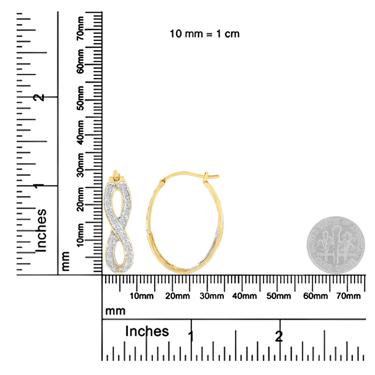 10K Yellow and White Gold 1/4 cttw Diamond Double Infinity Hoop Earrings (I-J Clarity, I1-I2 Color)