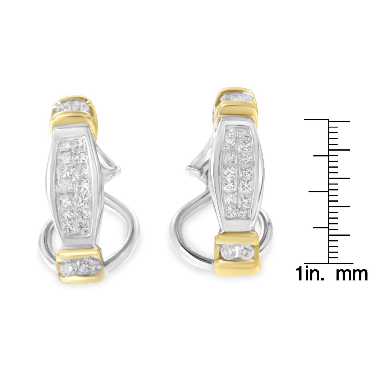 14K Two-Toned Gold Round and Princess Cut Diamond Earrings (0.5 cttw, H-I Color, SI2-I1 Clarity)