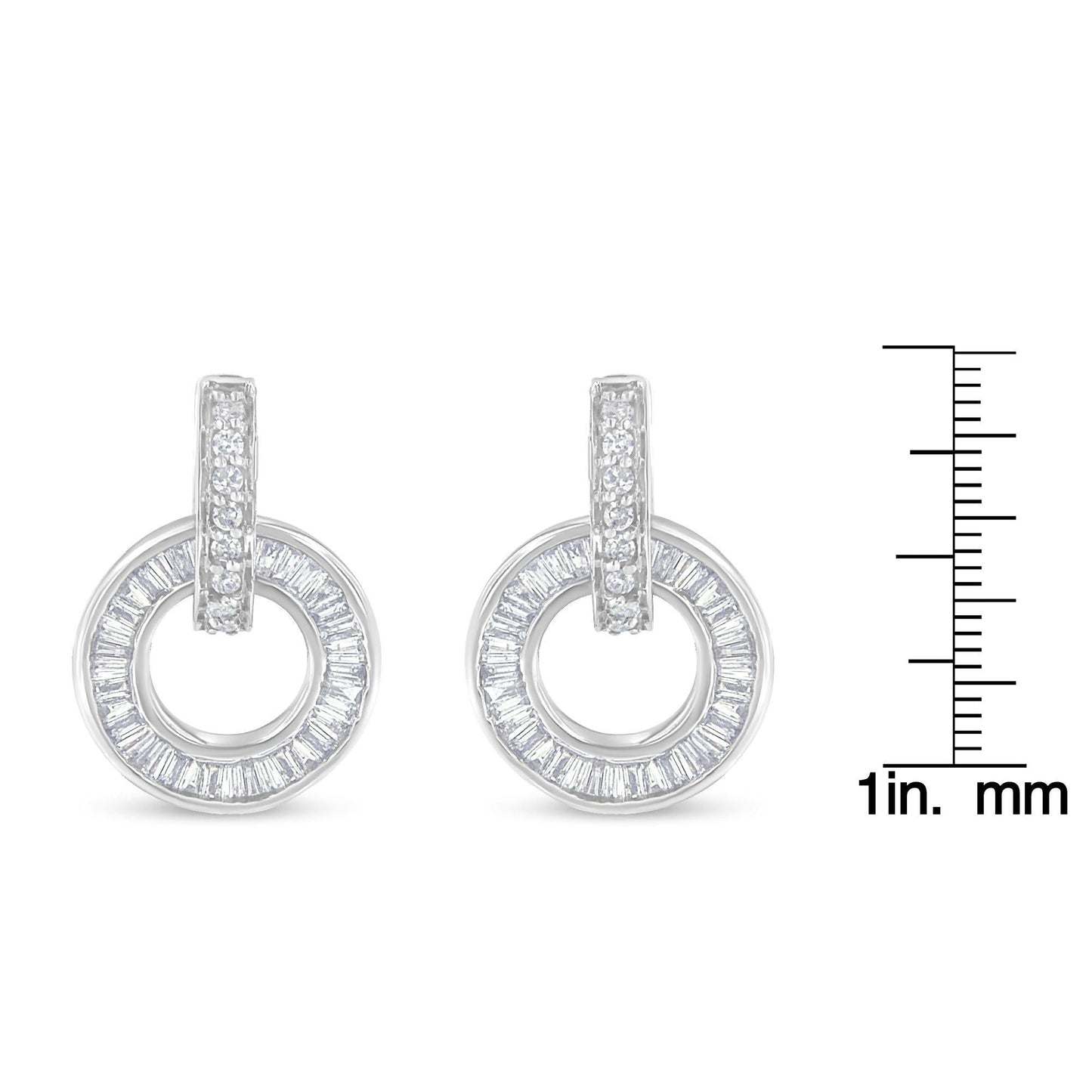 14k White Gold Round and Baguette Cut Diamond Earrings (1 cttw, G-H Color, SI1-SI2 Clarity)