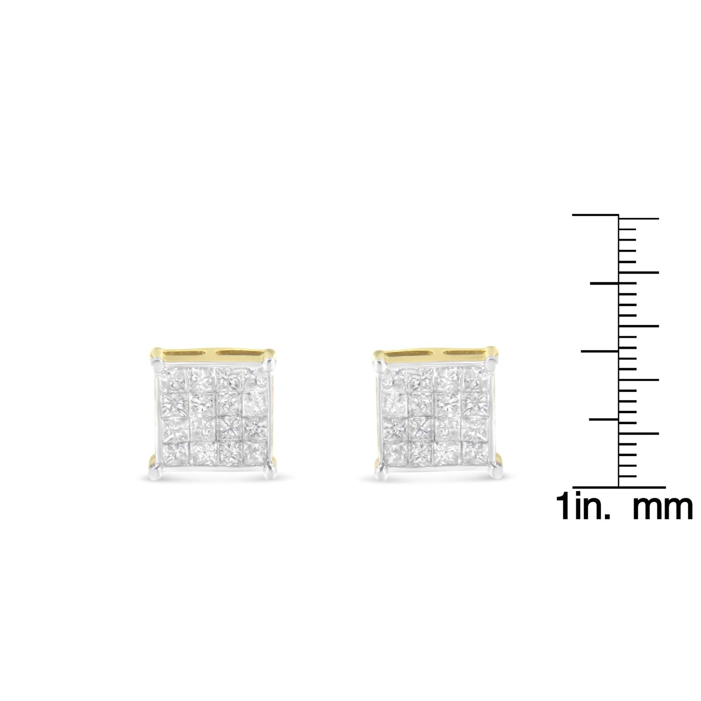 10K Yellow Gold Princess Cut Diamond Stud Earrings (2 cttw, H-I Color, I2-I3 Clarity)