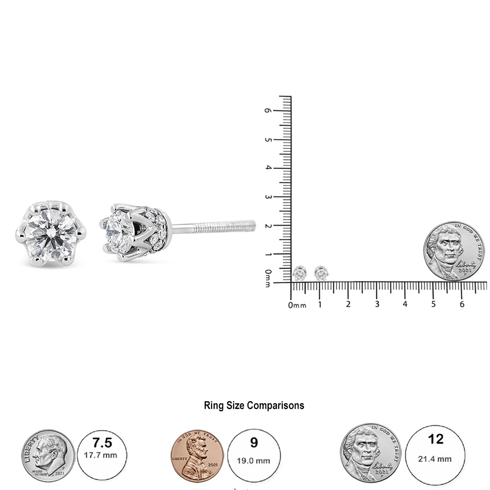 14K Gold 1/2 Cttw Round Diamond Crown Stud Earring (I-J Color, I1-I2 Clarity)