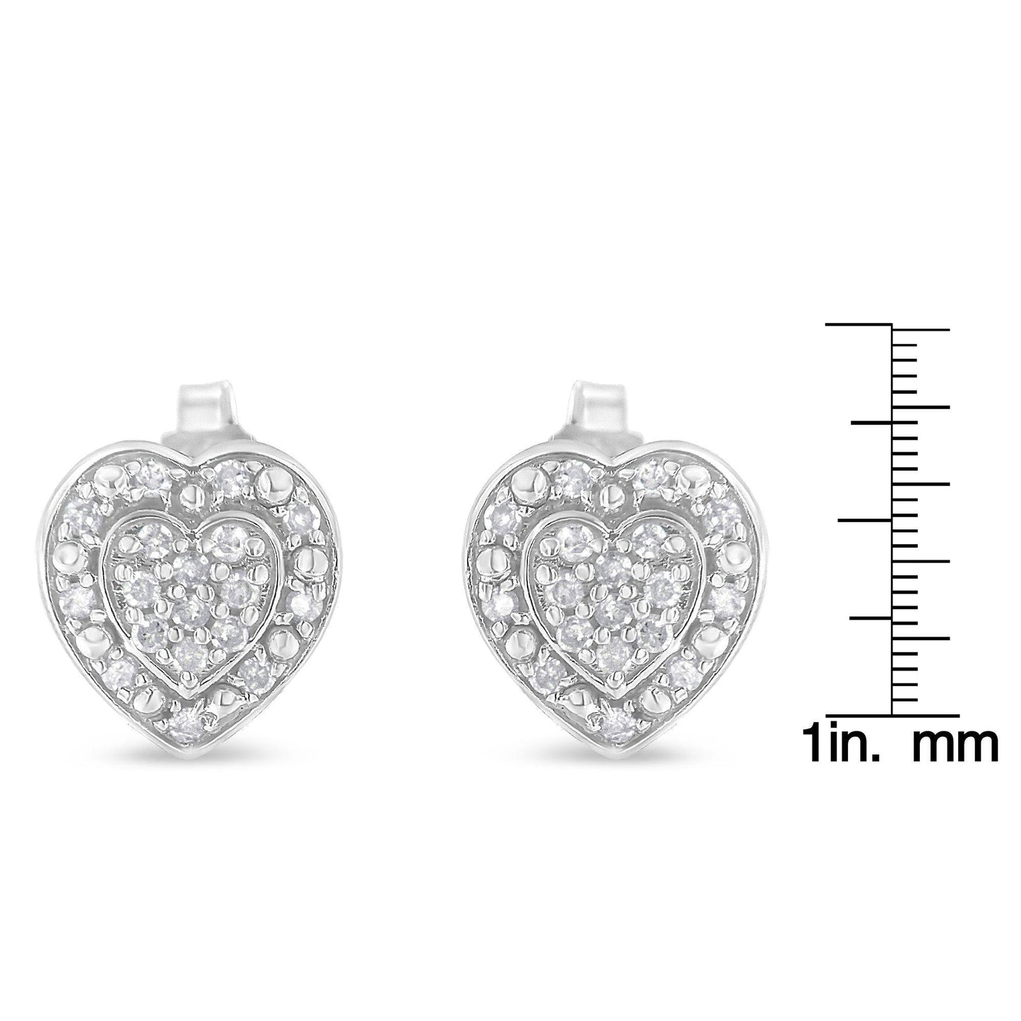 Sterling Silver Round Diamond Heart Stud Earrings (0.35 cttw, H-I Color, I3 Clarity)