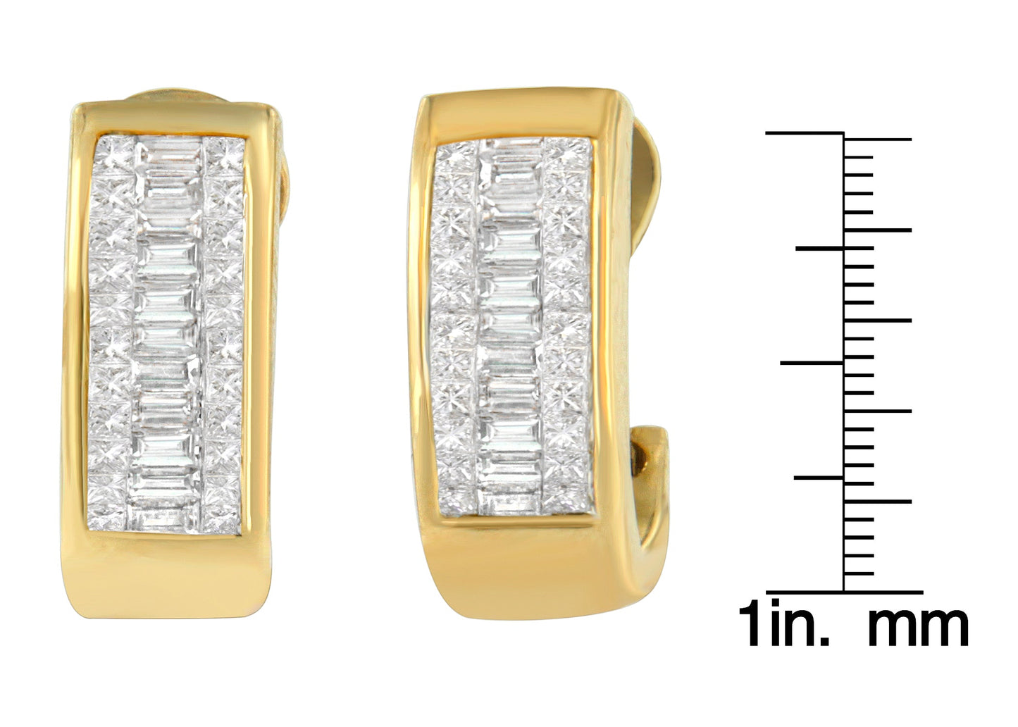 14K Yellow Gold 1 cttw Diamond Princess and Baguette Earrings (H-I, SI1-SI2)