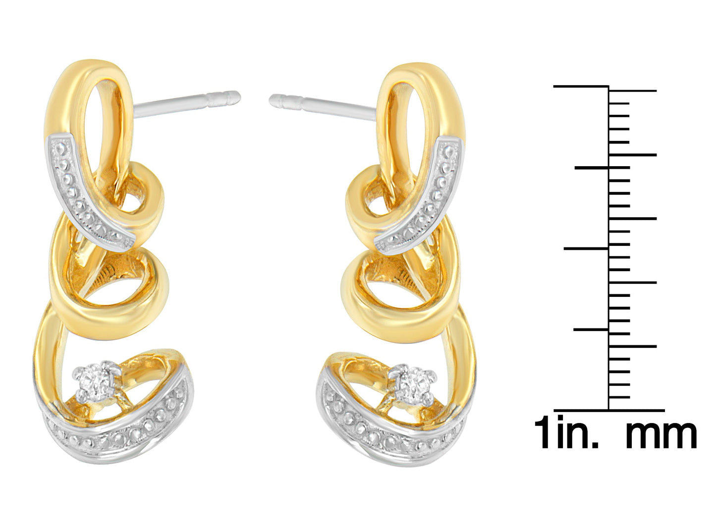 Espira 10K Two Tone Gold Round cut Diamond Earring (0.05 cttw, J-K Color, I2-I3 Clarity)