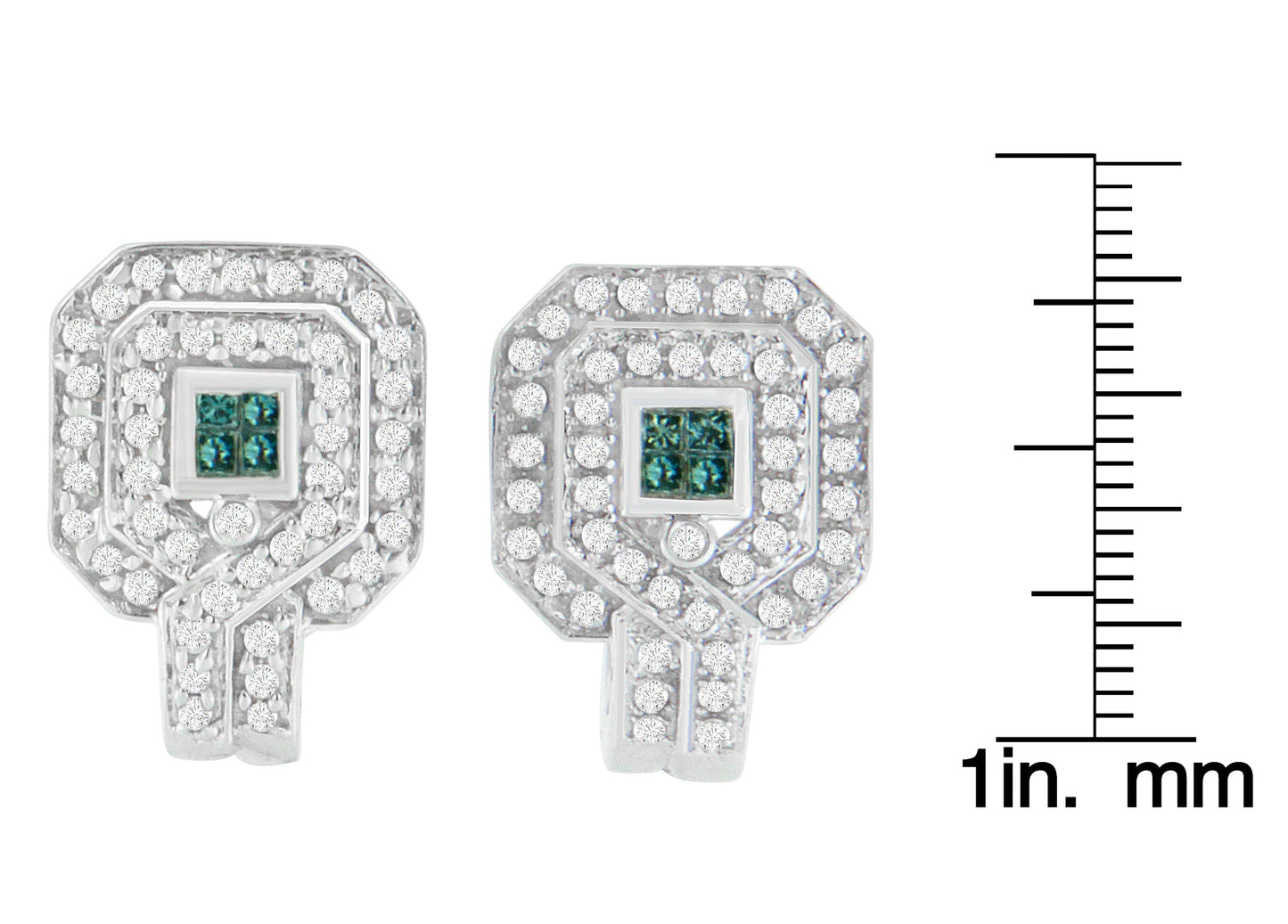 14K White Gold 1ct. TDW Round and Princess-cut Treated Blue Diamond Earrings (H-I,SI1-SI2)