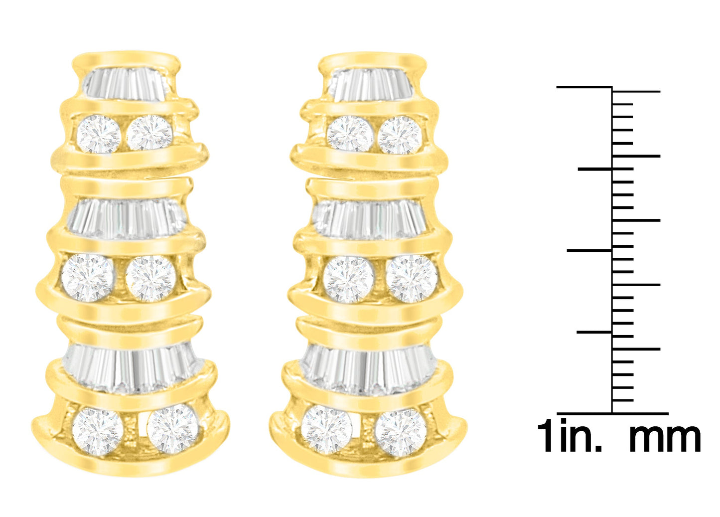 14K Yellow Gold Round and Baguette-Cut Diamond Earrings (7/8 cttw, H-I Color, SI2-I1 Clarity)