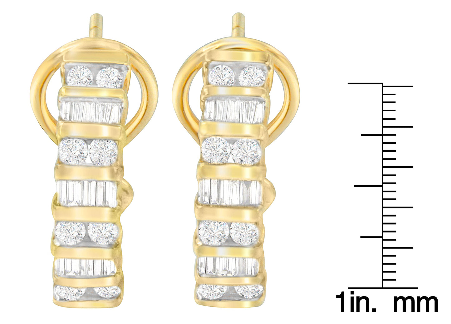 14K Yellow Gold Round and Baguette-cut Diamond Earrings (1 1/2 cttw, H-I Color, SI2-I1 Clarity)