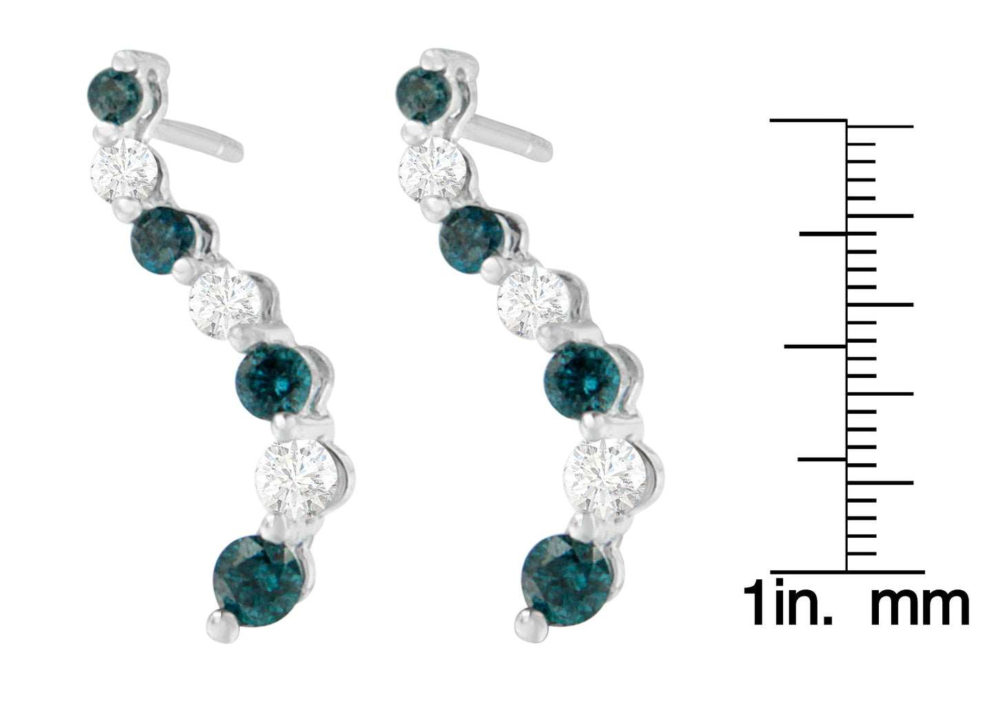 14K White Gold 1 cttw Round Cut Diamond Treated Blue Earrings (H-I, I1-I2)