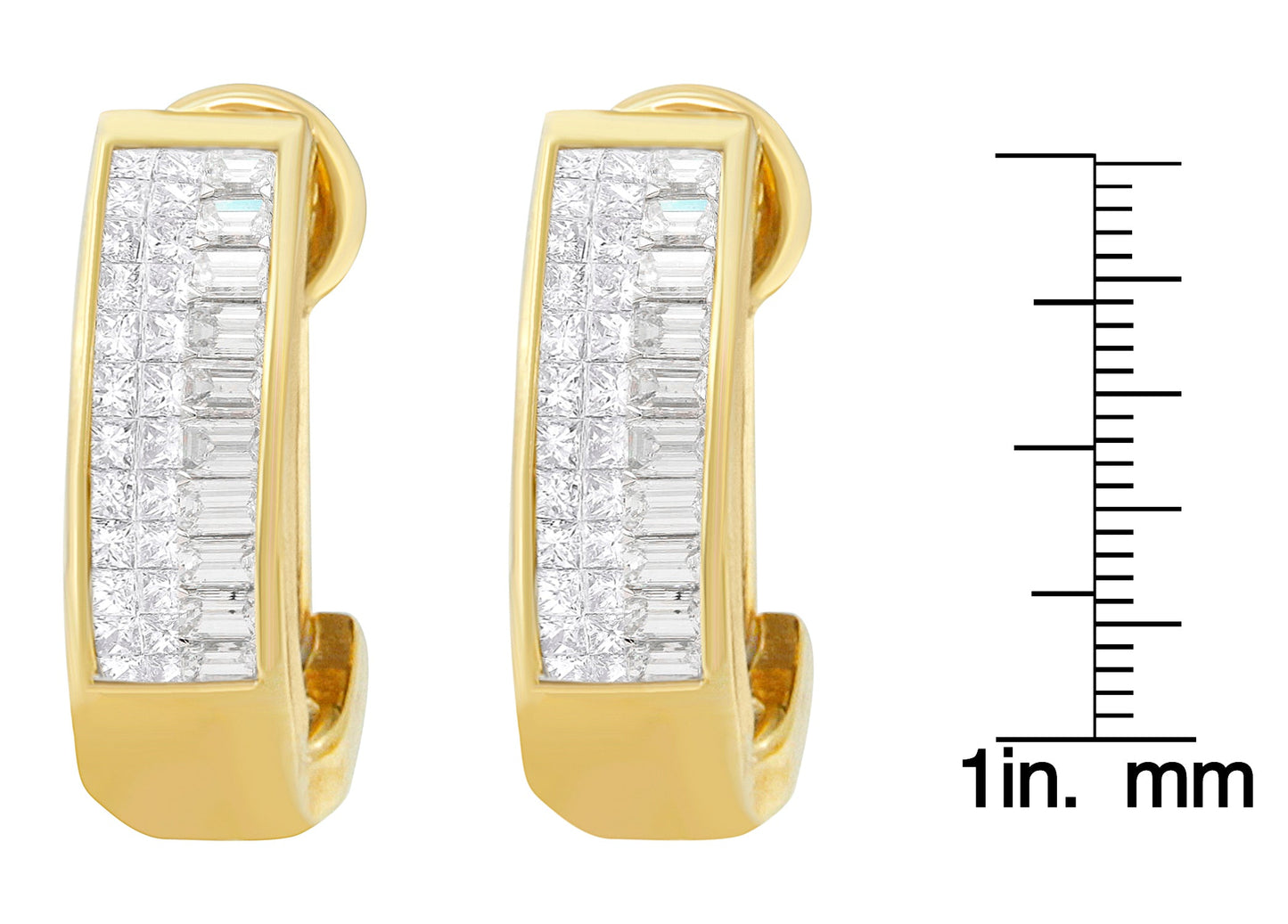 14K Yellow Gold 1 cttw Baguette and Princess Cut Diamond Earrings (H-I, VS1-VS2)