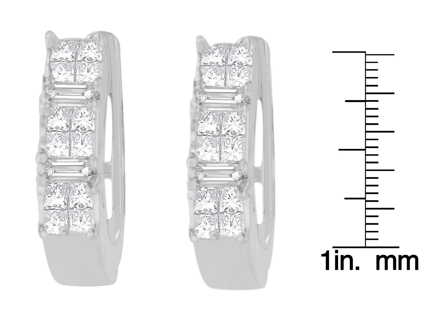 14K White Gold 1/2 cttw Baguette and Princess Cut Diamond Earrings (H-I, VS1-VS2)