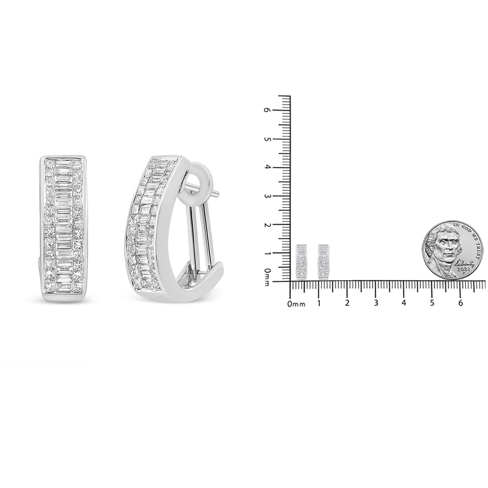 14k White Gold 1 7/8 Cttw Invisible and Channel Set Diamond Omega Huggy Hoop Earrings (G-H Color, SI1-SI2 Clarity)