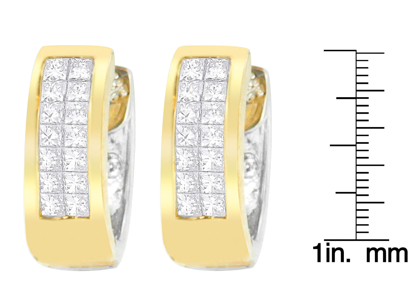 14K Two-Toned Gold Round and Princess Cut Diamond Earrings (H-I, SI1-SI2)