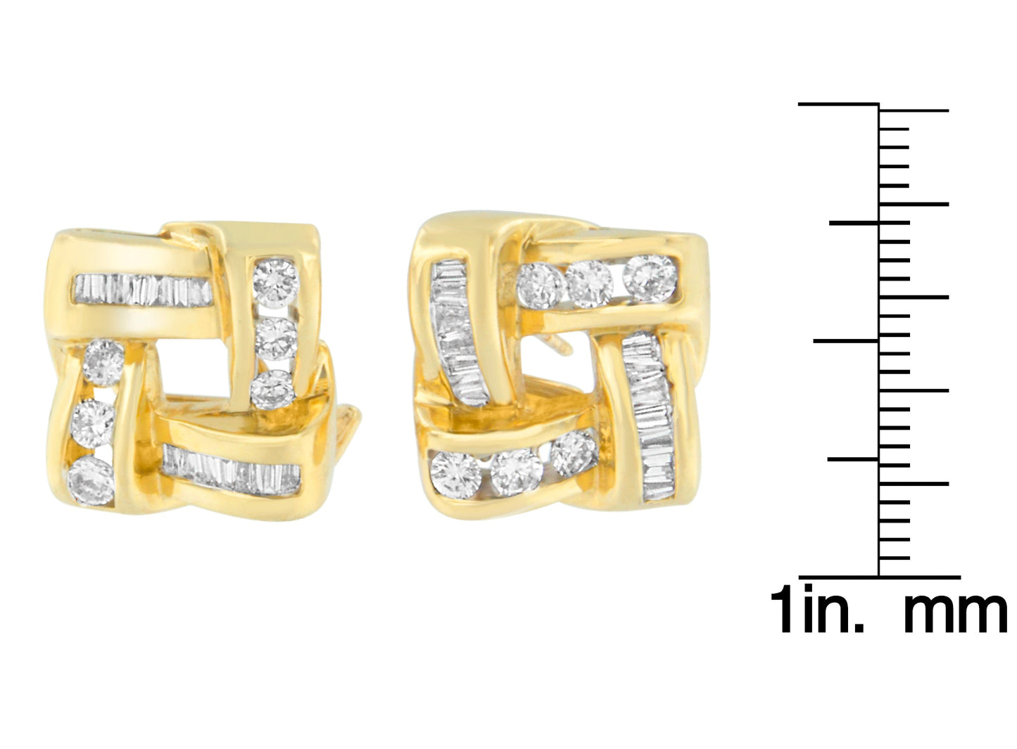 14K Yellow Gold Round and Baguette Cut Diamond Earrings (1 3/4 cttw, H-I Color, VS2-SI1 Clarity)