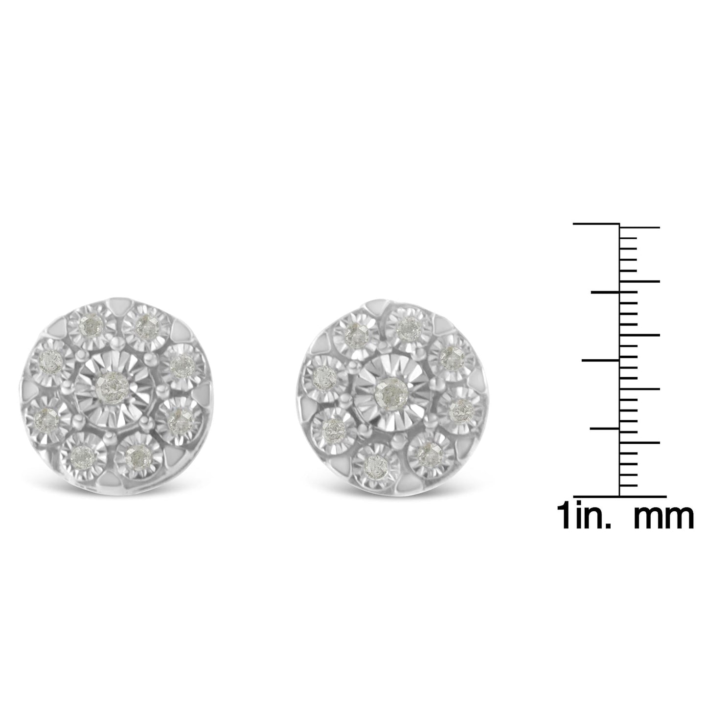 .925 Sterling Silver 1/5 Cttw Diamond Miracle-Set Floral Cluster Push Back Stud Earrings (I-J Color, I2-I3 Clarity)