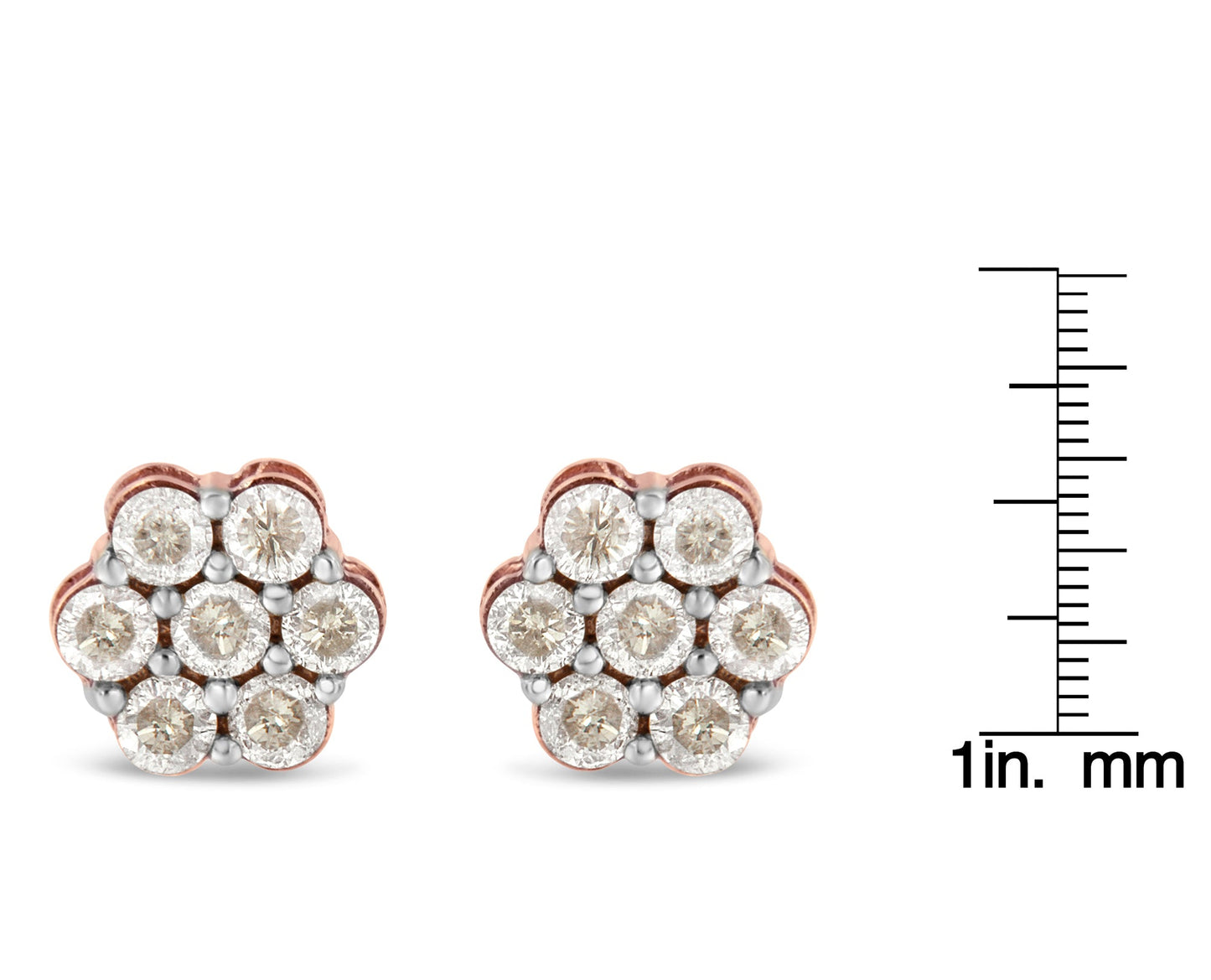 10K Rose Gold Diamond Floral Stud Earrings (1 cttw, J-K Color, I1-I2 Clarity)