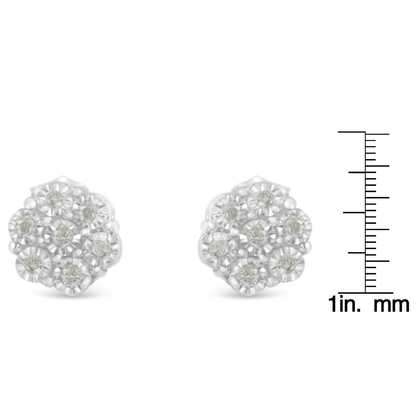 .925 Sterling Silver 1/6 Cttw Round-Cut Diamond Miracle-Set Floral Cluster Button Stud Earrings (I-J Color, I2-I3 Clarity)