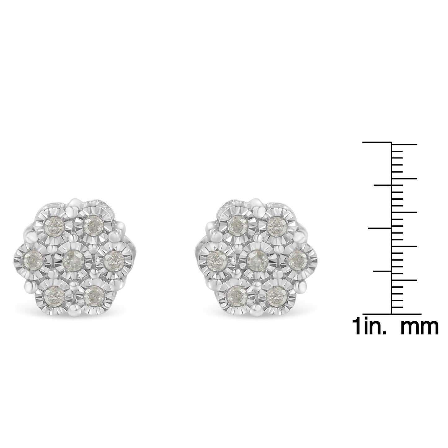 .925 Sterling Silver 1/4 Cttw Round-Cut Diamond Miracle-Set Floral Cluster Button Stud Earrings (I-J Color, I3 Clarity)