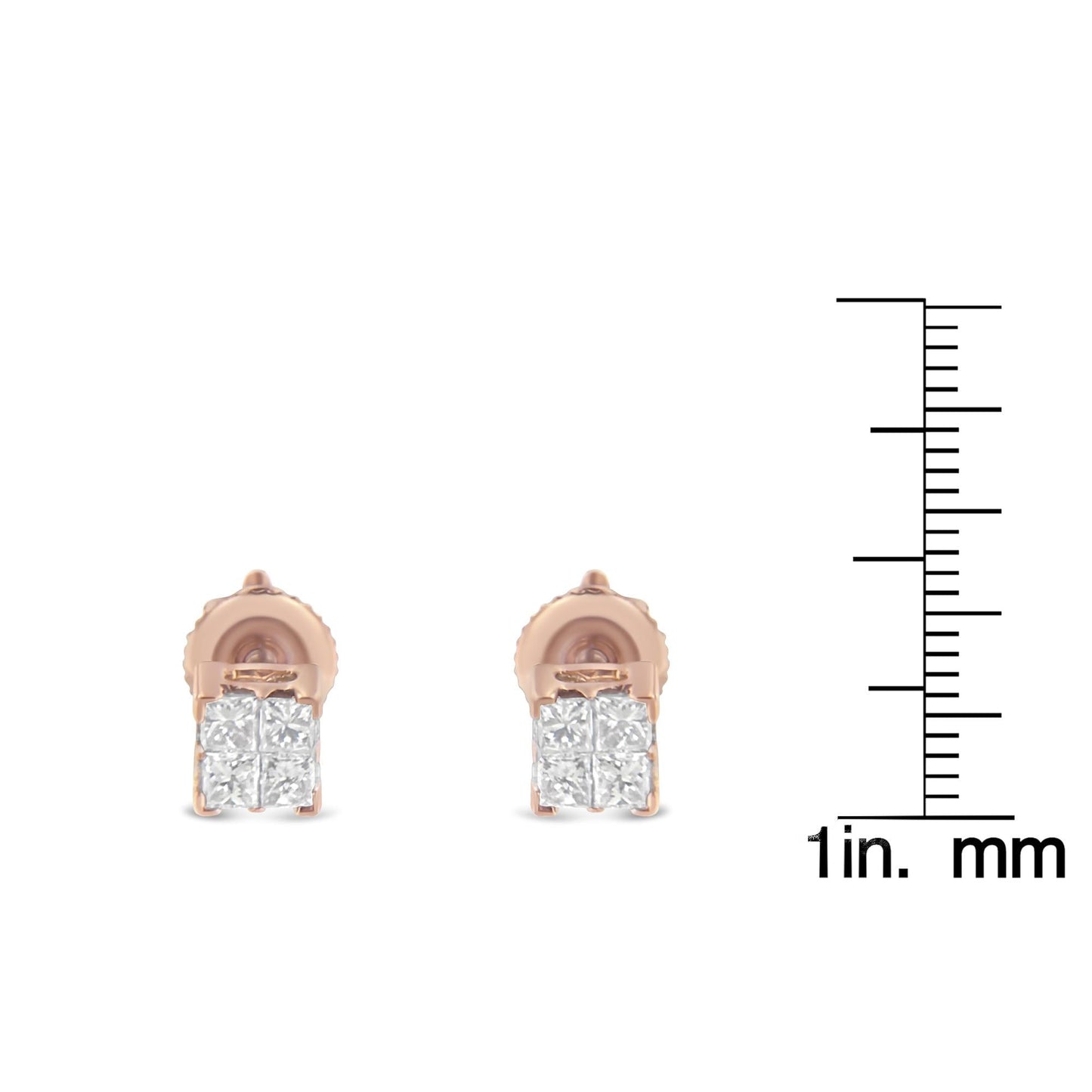 10KT Gold Princess Diamond Stud Earring (1/4 cttw, J-K Color, I1-I2 Clarity)