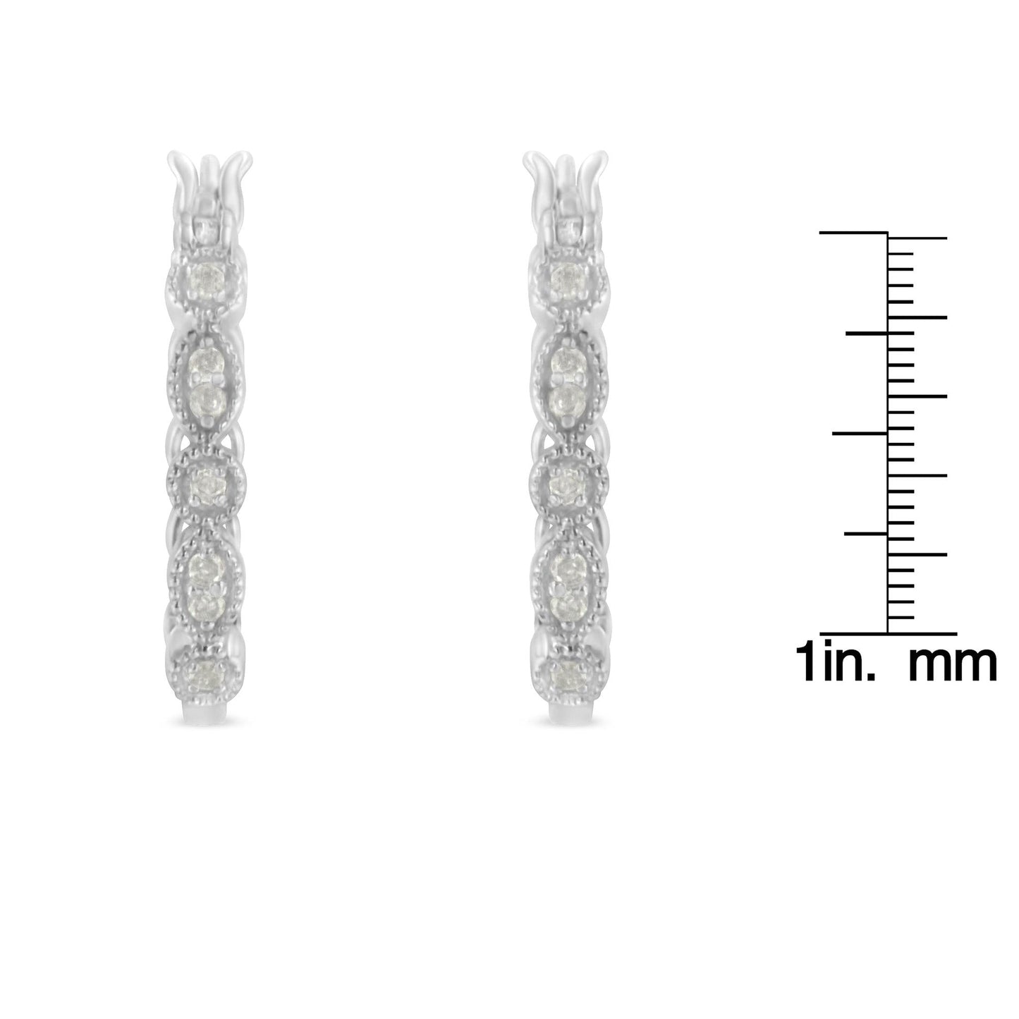 .925 Sterling Silver 1/6 cttw Diamond Milgrain Hoop Earring (I-J Color, I3 Clarity)