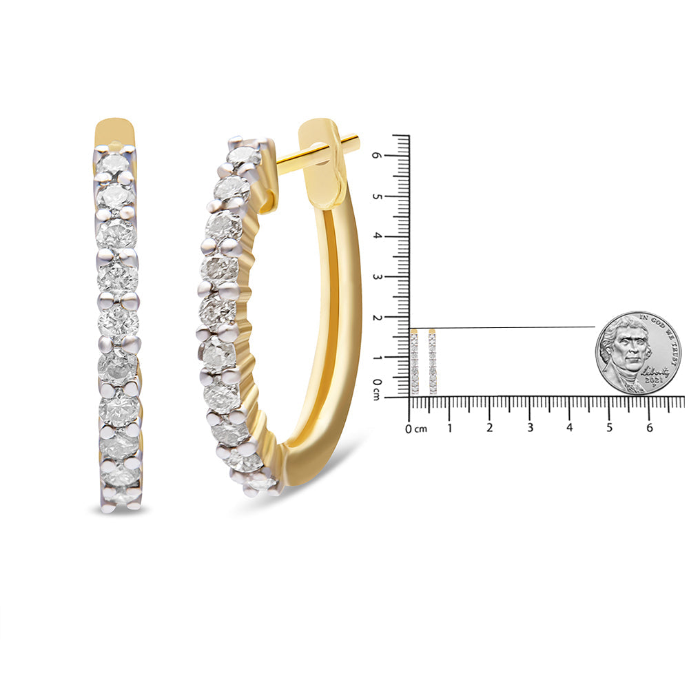 10K Yellow Gold 1/2 Cttw Prong Set Round-Cut Diamond Hoop Earrings (I-J Color, I1-I2 Clarity)