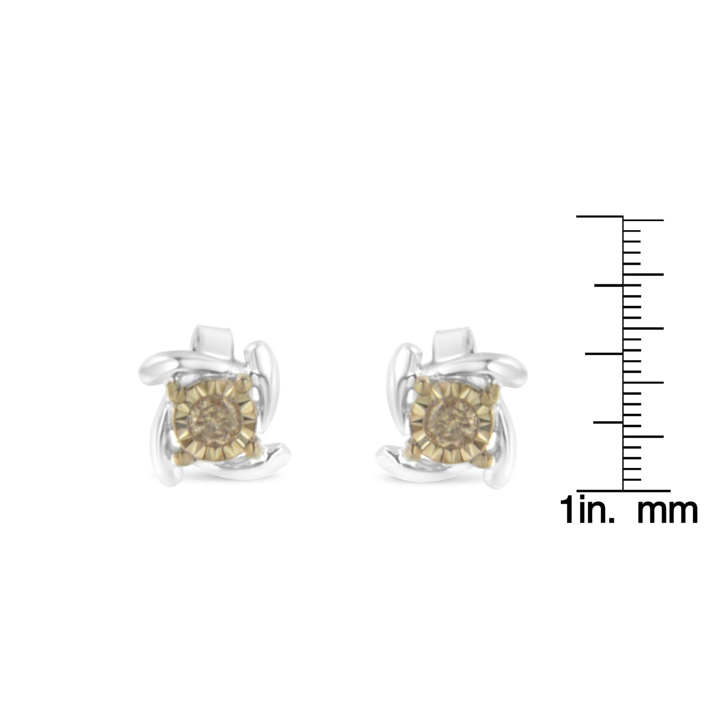 Two-Toned Sterling-Silver Diamond Stud Earring (0.10 cttw, Champagne Color, I2-I3 Clarity)