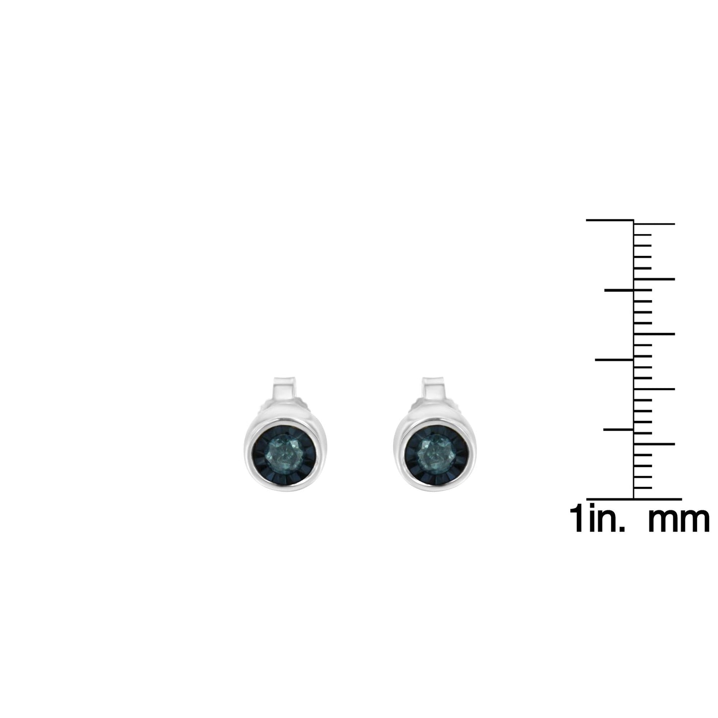 .925 Sterling Silver 1/5 Cttw Round Brilliant-Cut Blue Diamond Miracle-Set Stud Earrings (Fancy Color-Enhanced, I2-I3 Clarity)