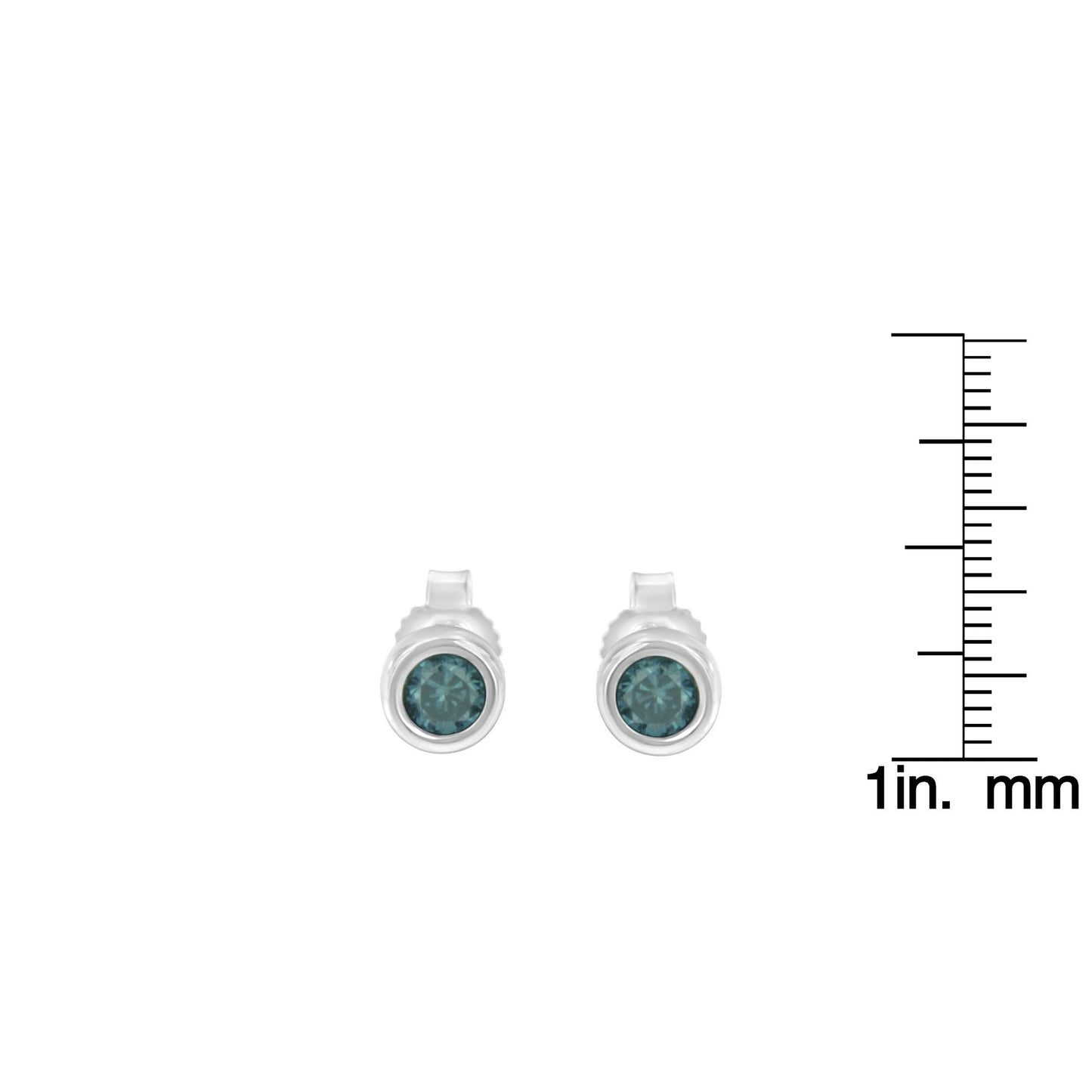 .925 Sterling Silver 1/5 Cttw Round Brilliant-Cut Blue Diamond Bezel-Set Stud Earrings (Fancy Color-Enhanced, I2-I3 Clarity)