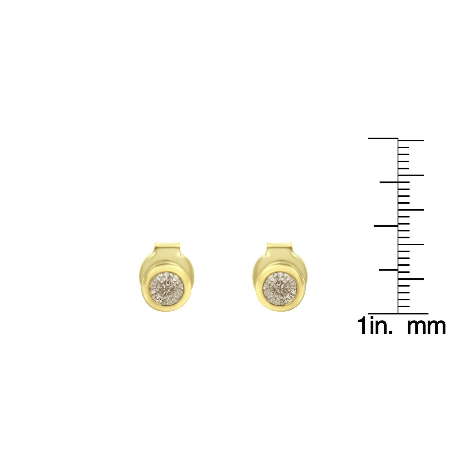 10K Yellow Gold 1/5 Cttw Round Brilliant-Cut Near Colorless Diamond Bezel-Set Stud Earrings (J-K Color, I1-I2 Clarity)