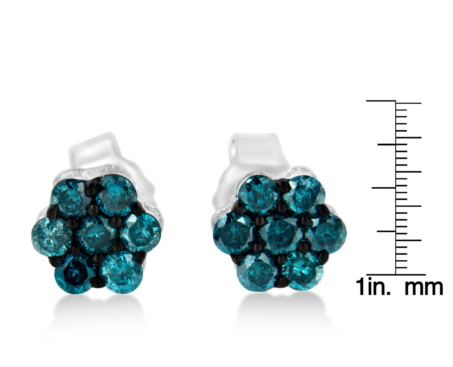 Sterling Silver Treated Blue Diamond Floral Stud Earrings (1/2 cttw, Blue Color, I2-I3 Clarity)